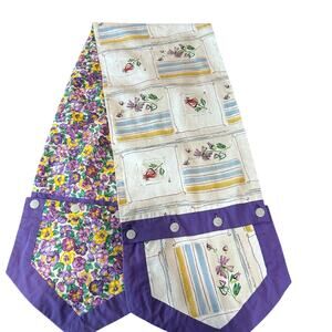 Floral Table Runner Purple Violets Reversable Long 80" x 13" Buttons Y2K Retro